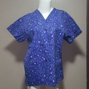 Basic Edition Ladies Blue Let it Snow Scrub Top S